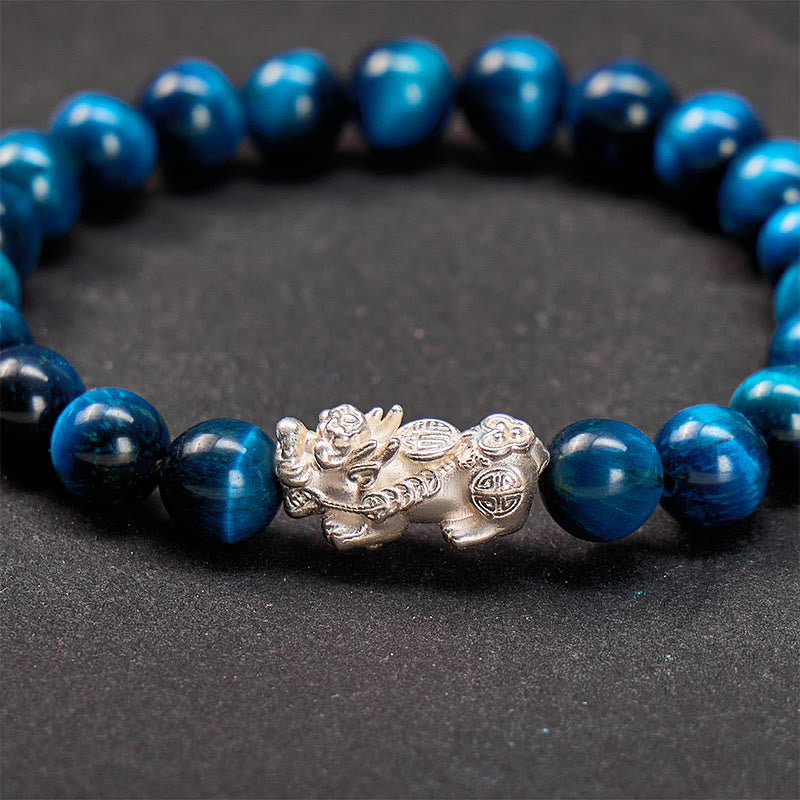 FuAttract Protection Prosperity Energy Blue Tiger Eye Silver Pixiu Bracelet - image 6