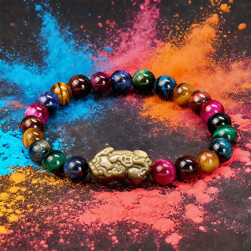 FuAttract Fortune Energy Focus & Protection Tiger's Eye Golden Obsidian Pixiu Bracelet - 8mm - image 0