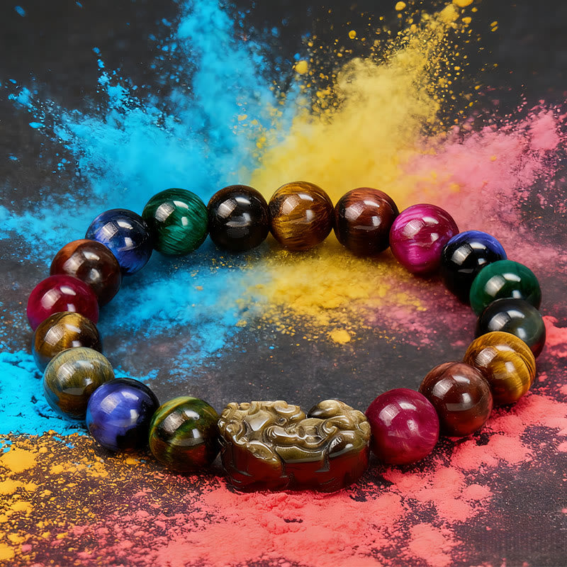 FuAttract Fortune Energy Focus & Protection Tiger's Eye Golden Obsidian Pixiu Bracelet - 10mm - image 1