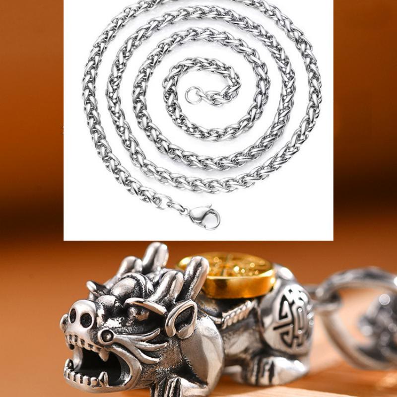 FuAttract Fortune-Attracting Pixiu Amulet – Handcrafted Metal Protection Necklace - With Wheat Chain - image 11