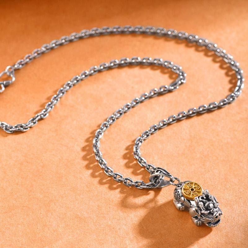 FuAttract Fortune-Attracting Pixiu Amulet – Handcrafted Metal Protection Necklace - With Rolo Chain - image 10