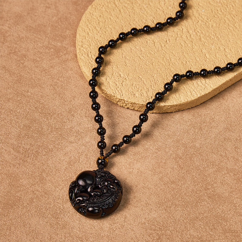FuAttract Inner Strength & Protection - Silver & Black Obsidian Bead Necklace - image 4