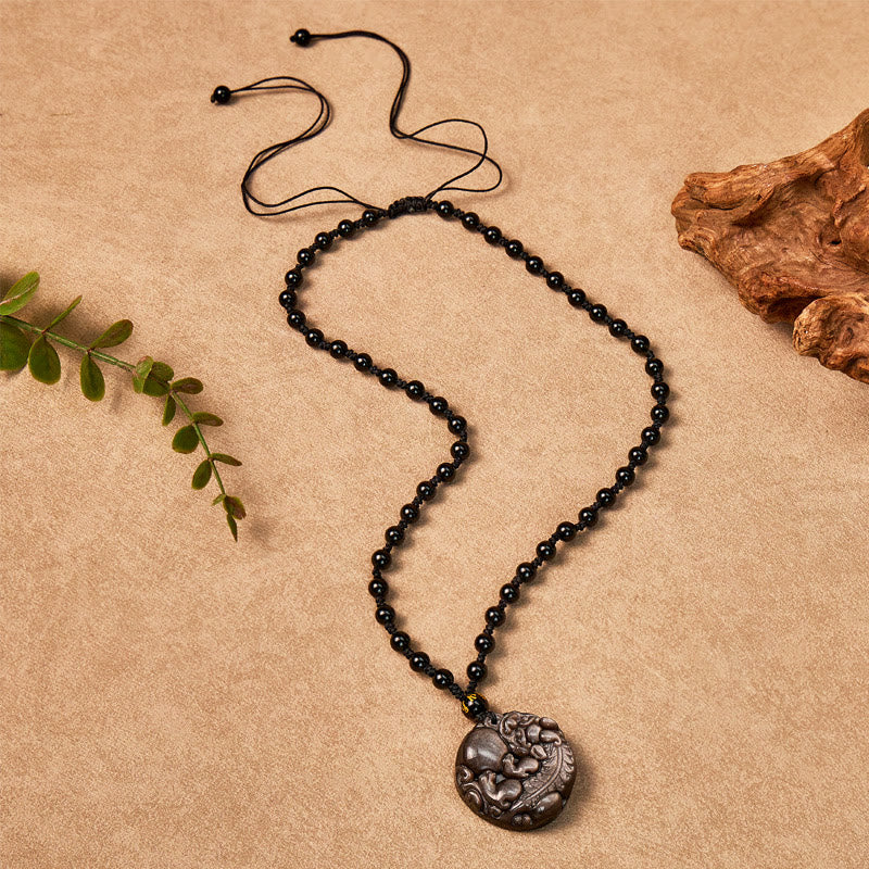 FuAttract Inner Strength & Protection - Silver & Black Obsidian Bead Necklace - image 5