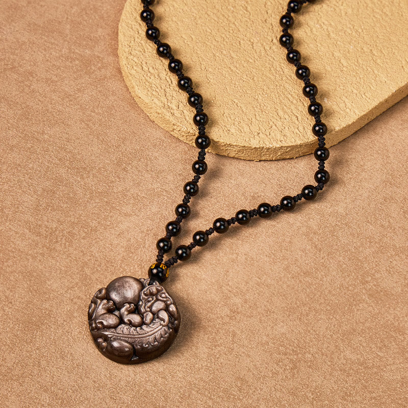 FuAttract Inner Strength & Protection - Silver & Black Obsidian Bead Necklace - image 3