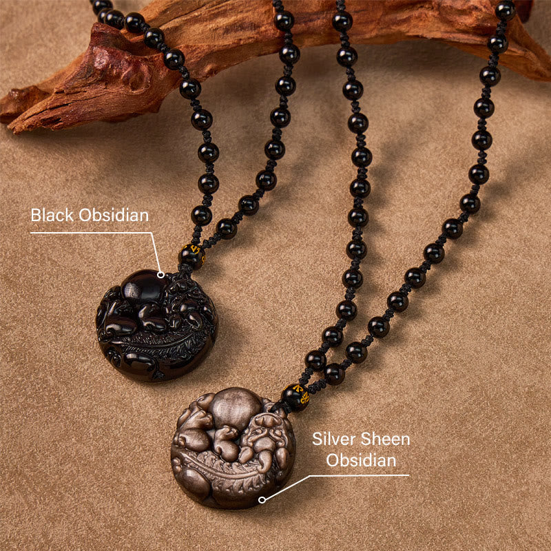FuAttract Inner Strength & Protection - Silver & Black Obsidian Bead Necklace - image 2