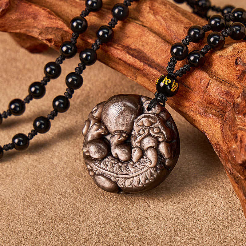 FuAttract Inner Strength & Protection - Silver & Black Obsidian Bead Necklace - image 7