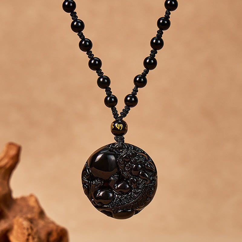 FuAttract Inner Strength & Protection - Silver & Black Obsidian Bead Necklace - Black - image 1