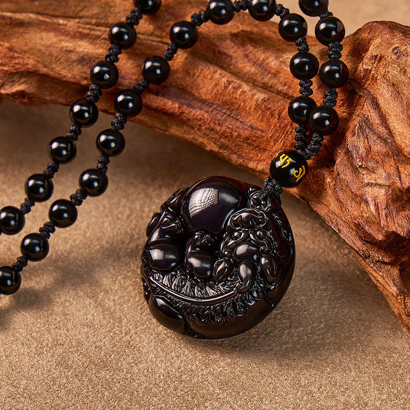 FuAttract Inner Strength & Protection - Silver & Black Obsidian Bead Necklace - image 11