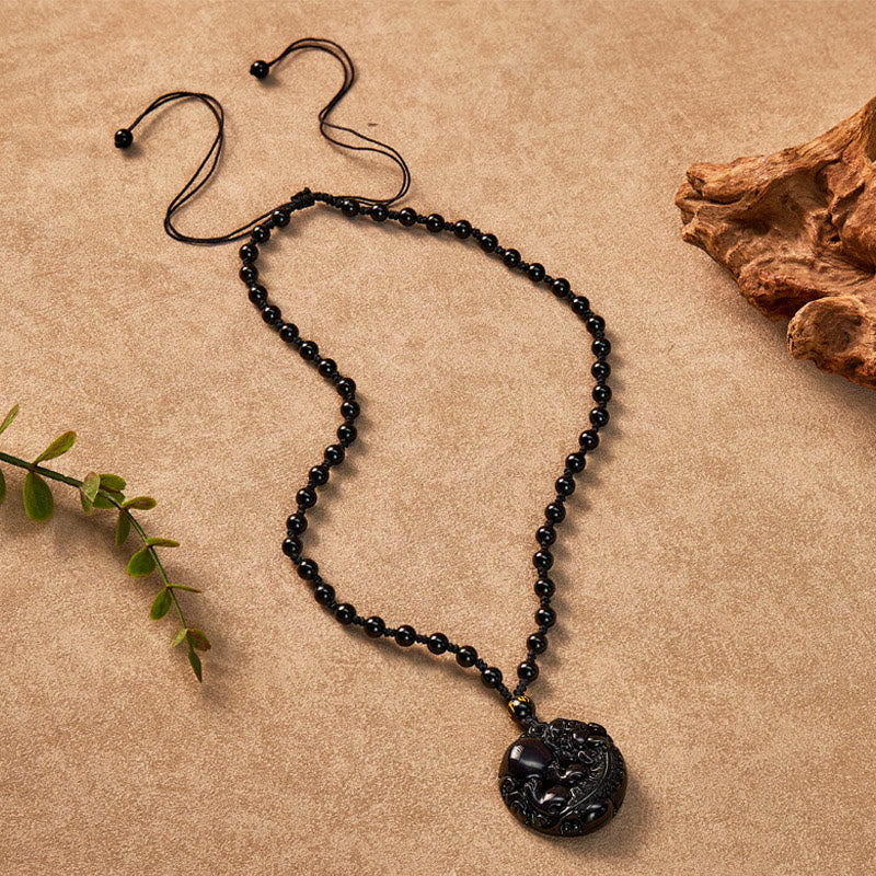 FuAttract Inner Strength & Protection - Silver & Black Obsidian Bead Necklace - image 6