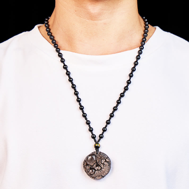 FuAttract Inner Strength & Protection - Silver & Black Obsidian Bead Necklace - image 8
