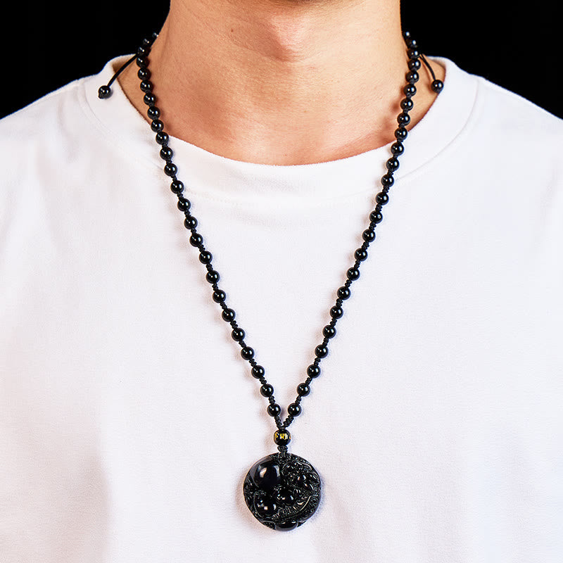 FuAttract Inner Strength & Protection - Silver & Black Obsidian Bead Necklace - image 9