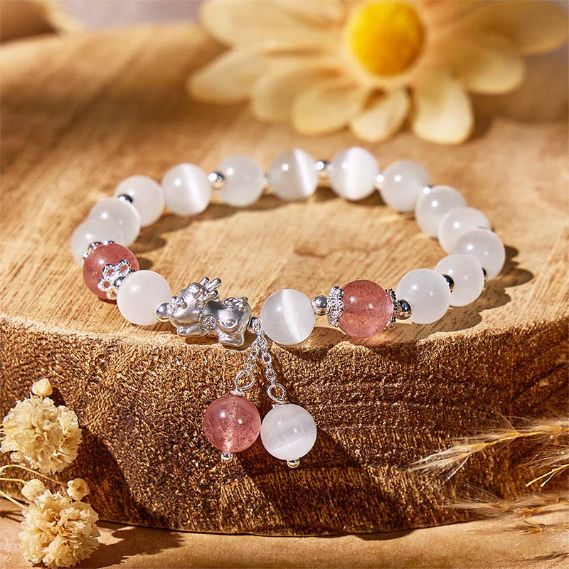 FuAttract Prosperity Fortune Energy Black Obsidian Cat's Eye Pixiu Bracelet  - Cat's Eye+Strawberry Quartz - image 15