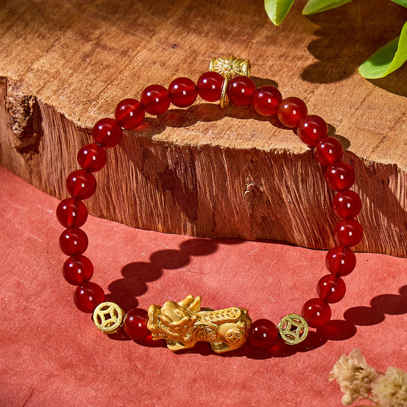 FuAttract Emotional Balance & Wealth Protection Red & White Agate Pixiu Bracelet - image 2