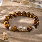 FuAttract Courage Protection – Black Obsidian Tiger's Eye Malachite S999 Silver Pixiu Bracelet - Tiger's Eye - image 7