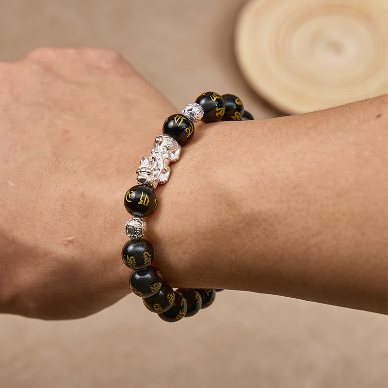 FuAttract Courage Protection – Black Obsidian Tiger's Eye Malachite S999 Silver Pixiu Bracelet - image 16