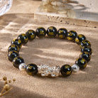FuAttract Courage Protection – Black Obsidian Tiger's Eye Malachite S999 Silver Pixiu Bracelet - Black Obsidian - image 0