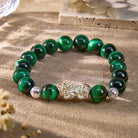 FuAttract Courage Protection – Black Obsidian Tiger's Eye Malachite S999 Silver Pixiu Bracelet - Malachite - image 13