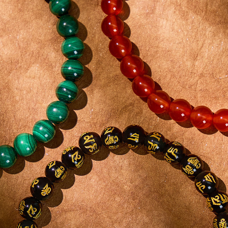 FuAttract Energy Courage Malachite Black Obsidian Red Agate Om Mani Padme Hum Pixiu Bracelet - image 12