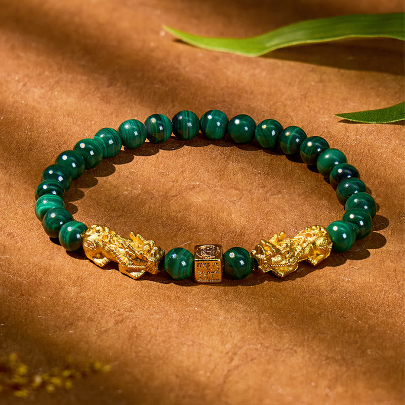 FuAttract Energy Courage Malachite Black Obsidian Red Agate Om Mani Padme Hum Pixiu Bracelet - Malachite - image 0