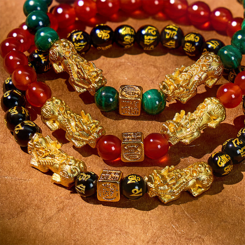 FuAttract Energy Courage Malachite Black Obsidian Red Agate Om Mani Padme Hum Pixiu Bracelet - image 19