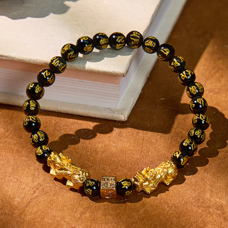 FuAttract Energy Courage Healing Malachite Black Obsidian Red Agate Pixiu Bracelet - image 10