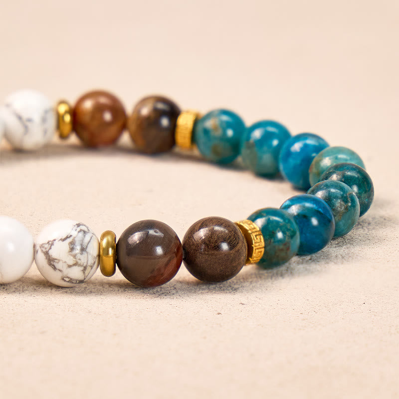 FuAttract Protection Wealth Balance White Turquoise Apatite Petrified Wood Pixiu Bracelet - image 5