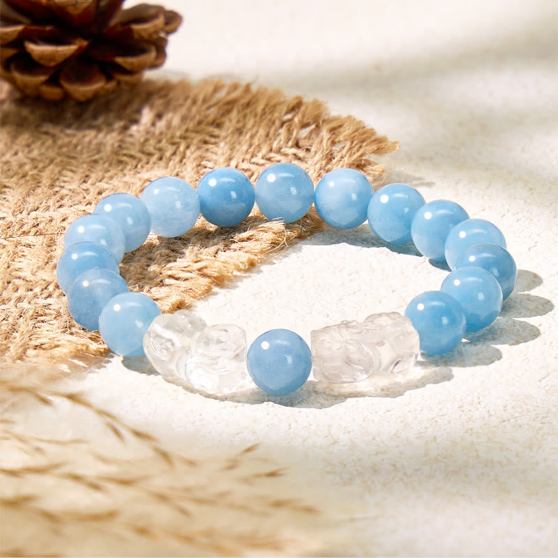 FuAttract Clarity Protection Wealth Aquamarine Clear Quartz Pixiu Bracelet - image 3