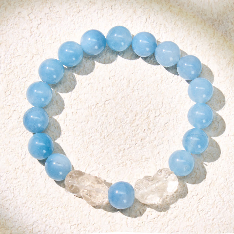 FuAttract Clarity Protection Wealth Aquamarine Clear Quartz Pixiu Bracelet - image 2