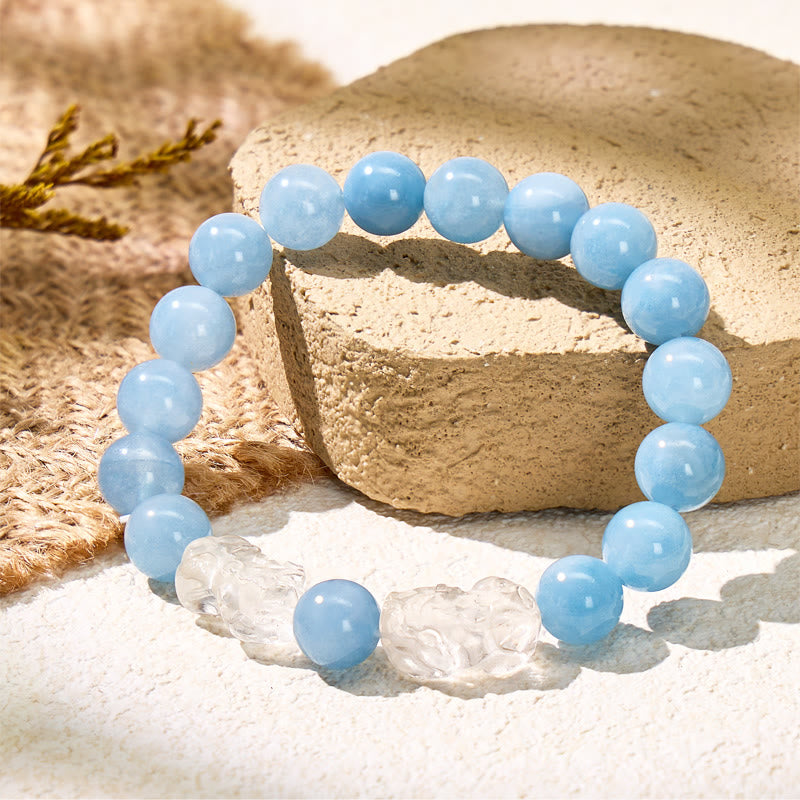 FuAttract Clarity Protection Wealth Aquamarine Clear Quartz Pixiu Bracelet - 10mm - image 0