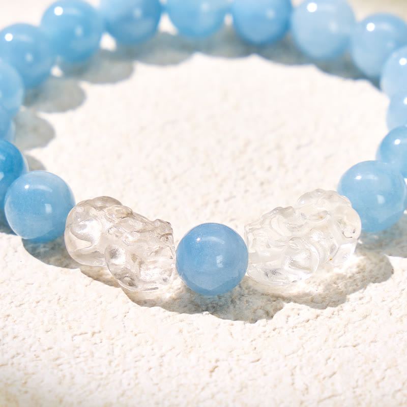 FuAttract Clarity Protection Wealth Aquamarine Clear Quartz Pixiu Bracelet - image 5