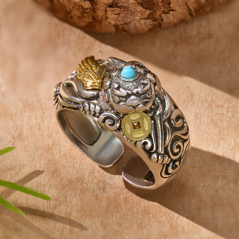 FuAttract Wealth & Protection Turquoise Abundance Ring with Pixiu Coin - Adjustable - image 0