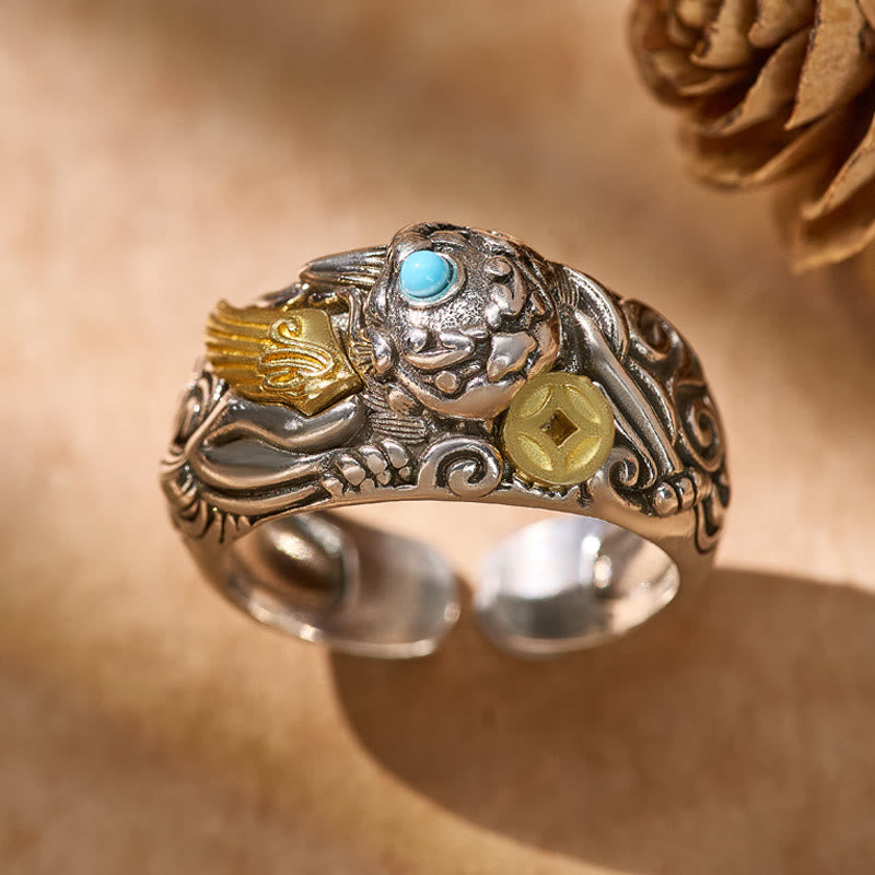 FuAttract Wealth & Protection Turquoise Abundance Ring with Pixiu Coin - image 1