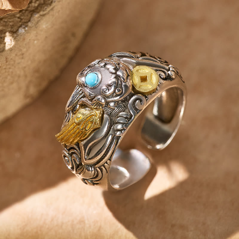 FuAttract Wealth & Protection Turquoise Abundance Ring with Pixiu Coin - image 3