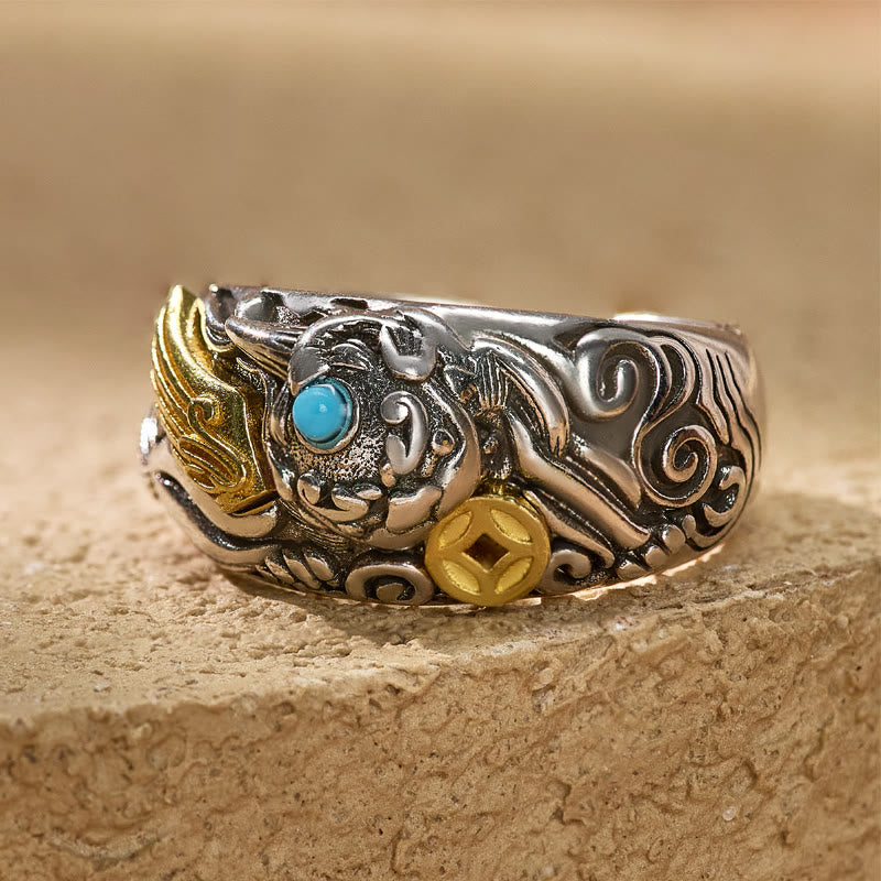 FuAttract Wealth & Protection Turquoise Abundance Ring with Pixiu Coin - image 5