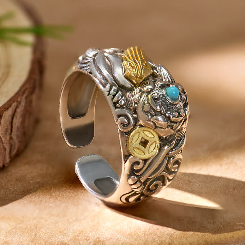 FuAttract Wealth & Protection Turquoise Abundance Ring with Pixiu Coin - image 6
