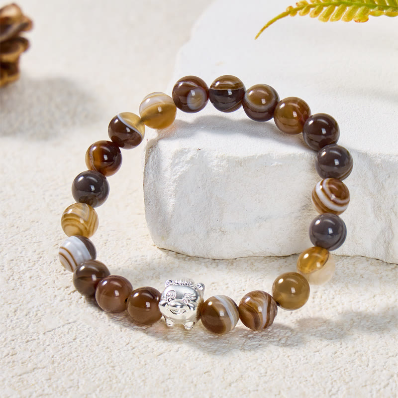 FuAttract Balance Harmony Luck Botswana Agate S999 Silver Chinese Zodiac Bracelet - image 1