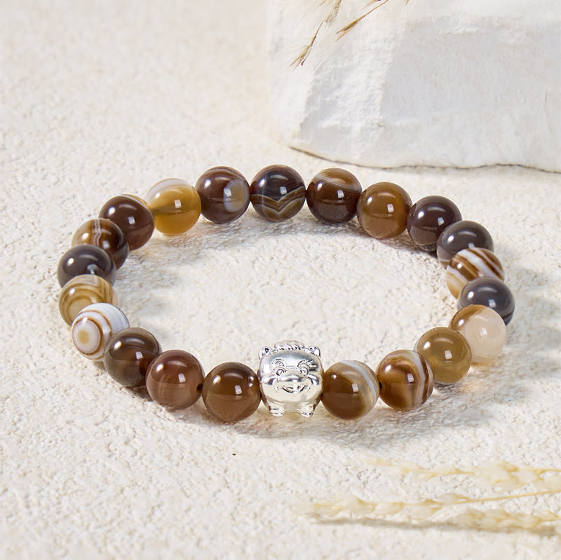 FuAttract Balance Harmony Luck Botswana Agate S999 Silver Chinese Zodiac Bracelet - Horse - image 0