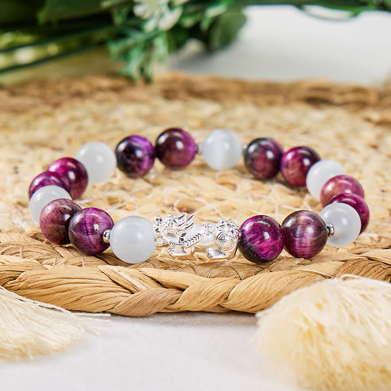 FuAttract Power Focus & Wealth Red Tiger's Eye Cat's Eye S999 Silver Pixiu Bracelet - 10mm - image 0