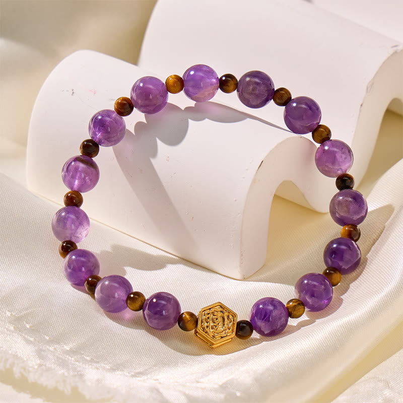 FuAttract Clarity & Courage Amethyst Tiger's Eye Chinese Zodiac Bracelet - Goat - image 0