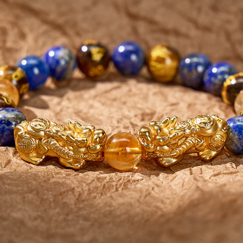 FuAttract Courage & Prosperity Lapis Lazuli Tiger's Eye Citrine Pixiu Bracelet - image 5