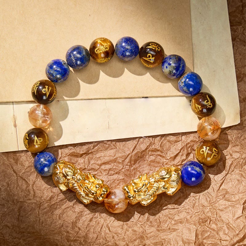 FuAttract Courage & Prosperity Lapis Lazuli Tiger's Eye Citrine Pixiu Bracelet - image 1