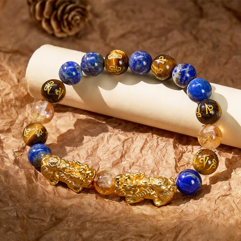 FuAttract Courage & Prosperity Lapis Lazuli Tiger's Eye Citrine Pixiu Bracelet - image 2
