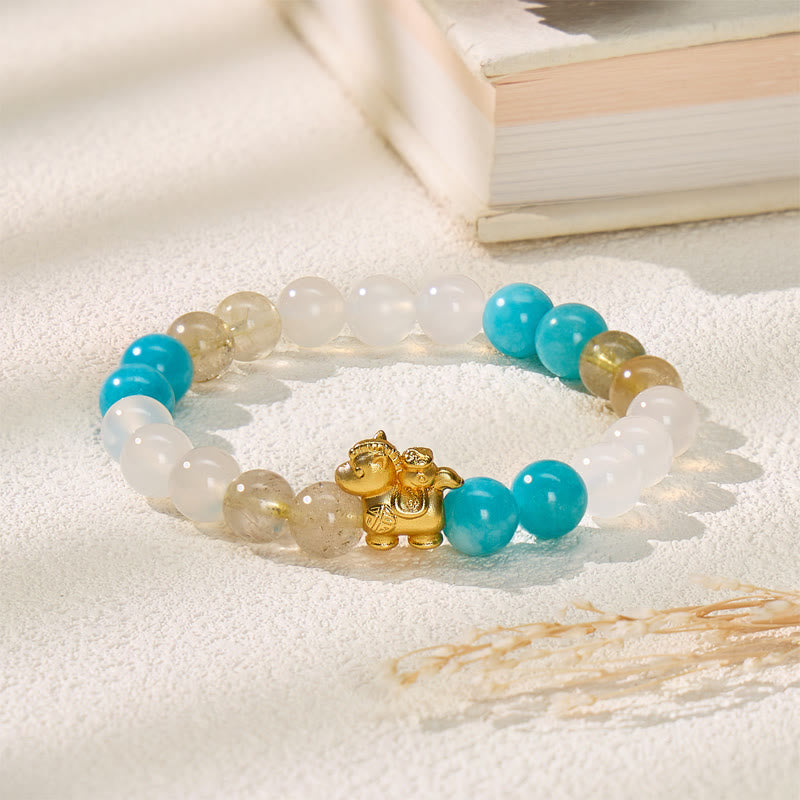 FuAttract Harmony Clarity & Intent White Agate Amazonite Golden Rutilated Quartz Bracelet - 8mm - image 0