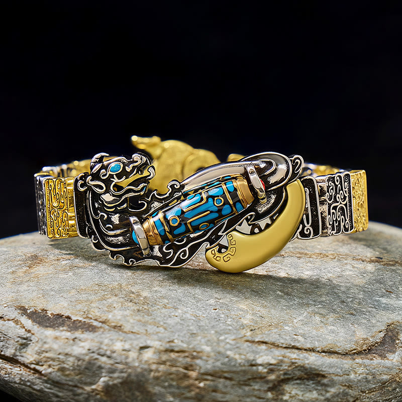 FuAttract Fortune Guardian Bracelet – Pixiu + Nine-Eyed Dzi Bead - 8.5in/21.5cm - image 0