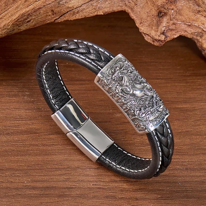 FuAttract Strength & Balance Chinese Zodiac Titanium Steel Leather Bracelet  - image 13