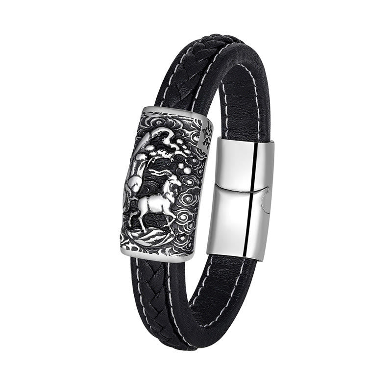 FuAttract Strength & Balance Chinese Zodiac Titanium Steel Leather Bracelet  - Goat - image 25