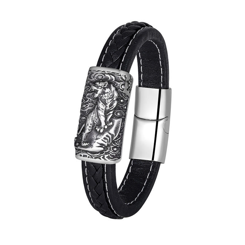 FuAttract Strength & Balance Chinese Zodiac Titanium Steel Leather Bracelet  - Tiger - image 22
