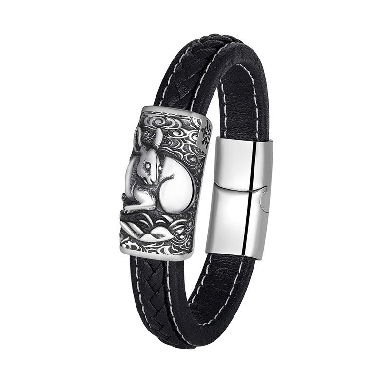 FuAttract Strength & Balance Chinese Zodiac Titanium Steel Leather Bracelet  - Rabbit - image 23