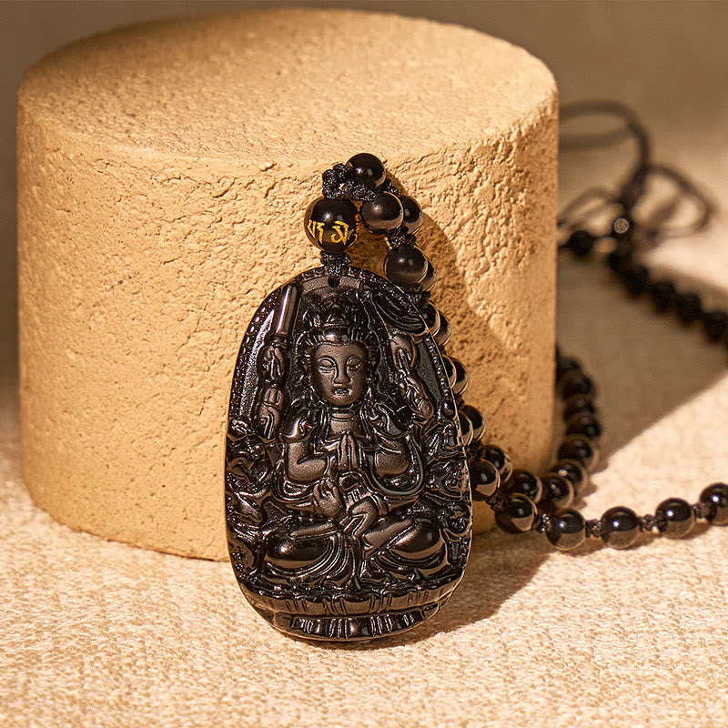 FuAttract Protection & Grounding Zodiac Bodhisattva Black Obsidian Necklace - image 1
