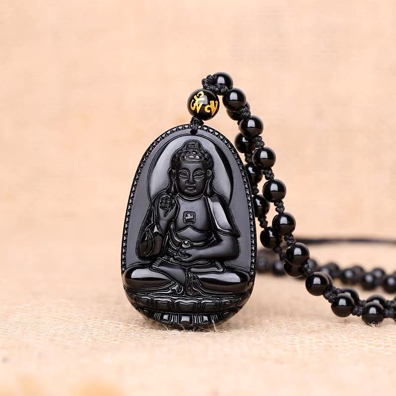 FuAttract Protection & Grounding Zodiac Bodhisattva Black Obsidian Necklace - Amitabha Buddha – Dog/Pig - image 16